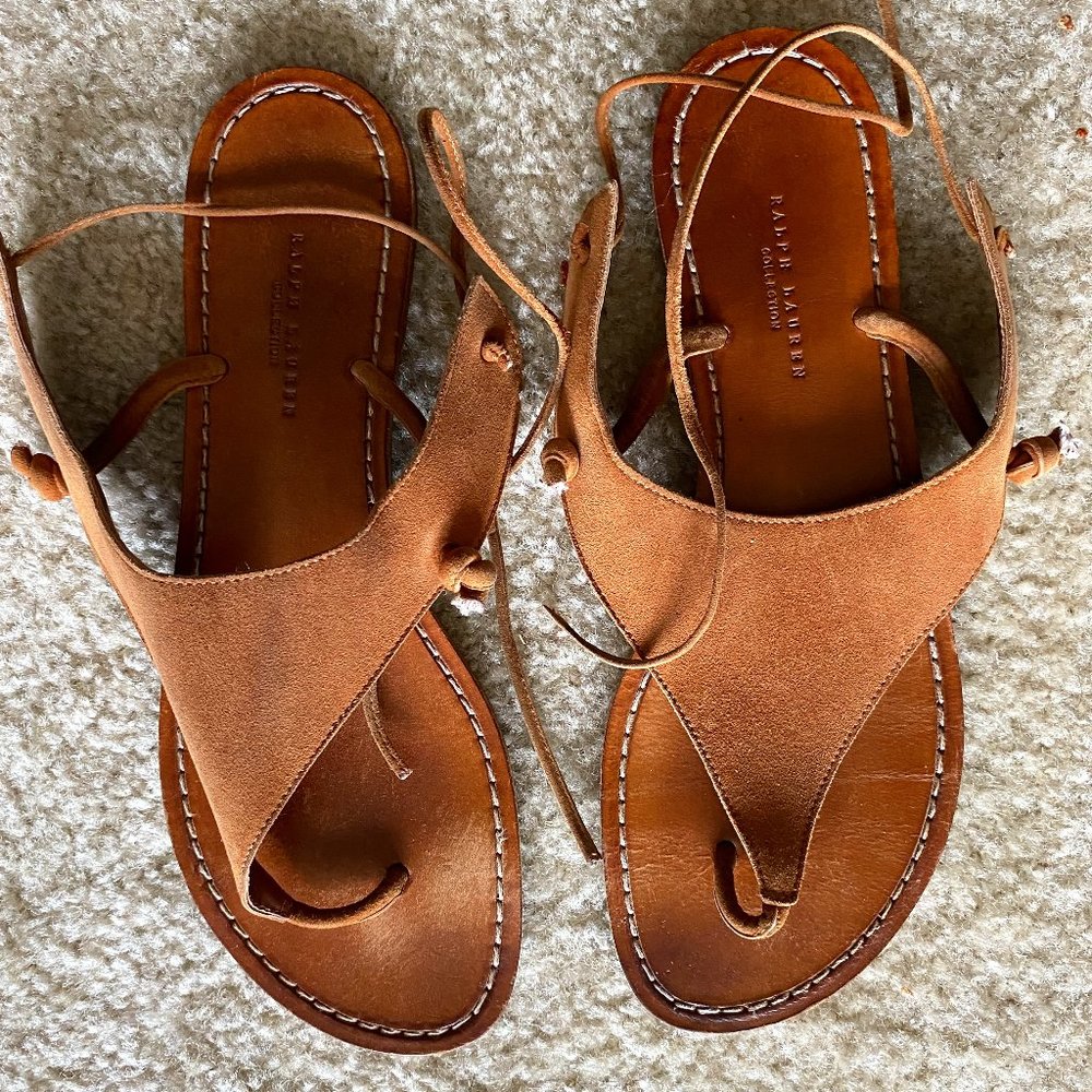Tan Ralph Lauren Lace Up Sandals